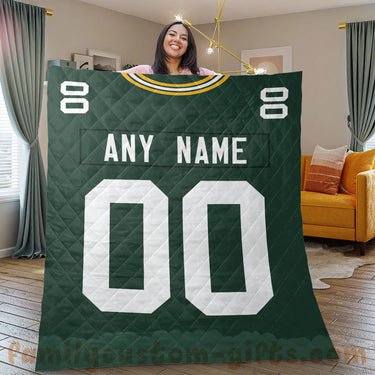 Custom Premium Quilt Blanket Green Bay Jersey American Football Personalized Quilt Gifts for Her & Him
